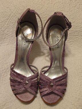 GUESS Purple Lilac Strappy Ankle-Heel Sandals